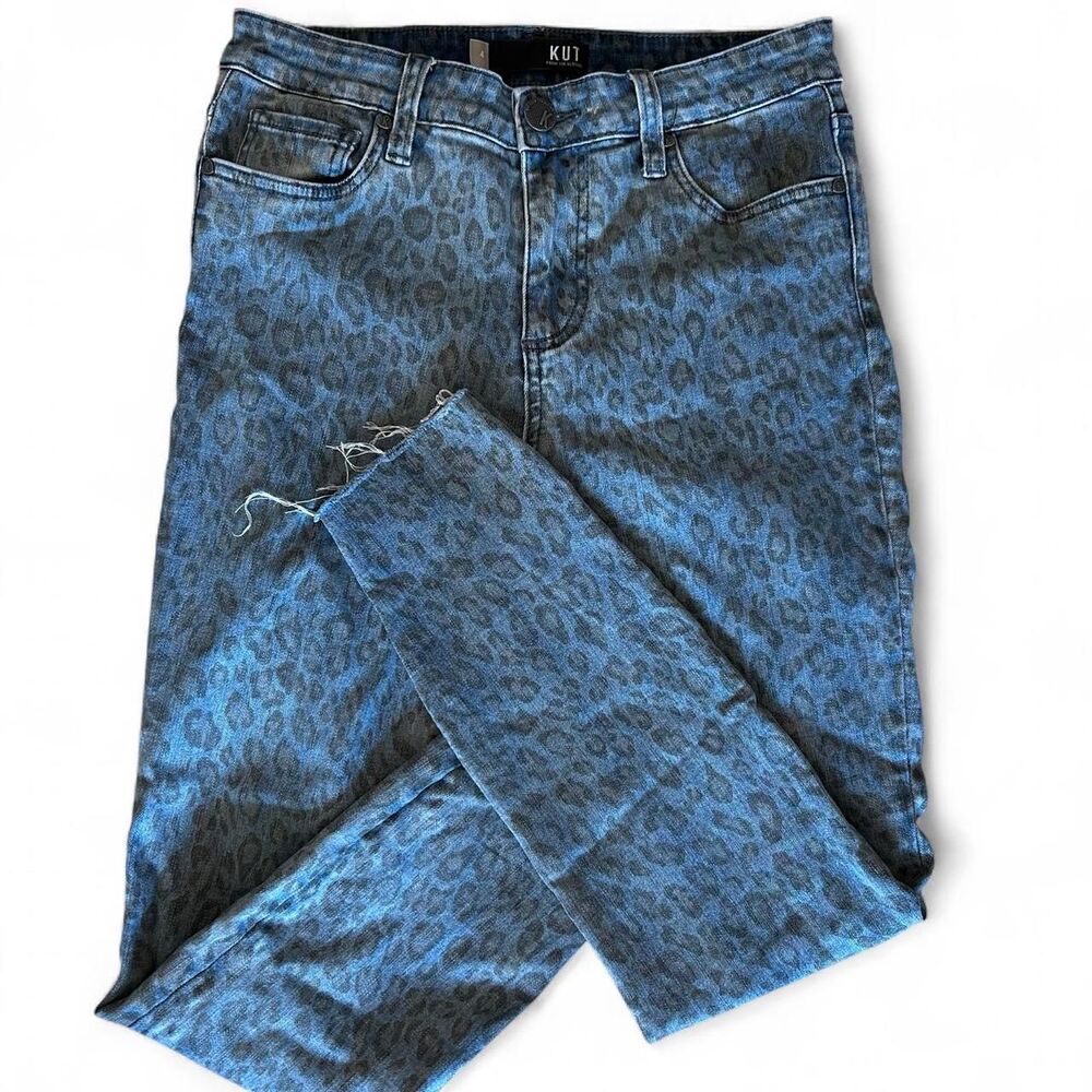 Kut-from-the-kloth Women's Blue/Black Jeans size 4 EUC Leopard print high waist‎